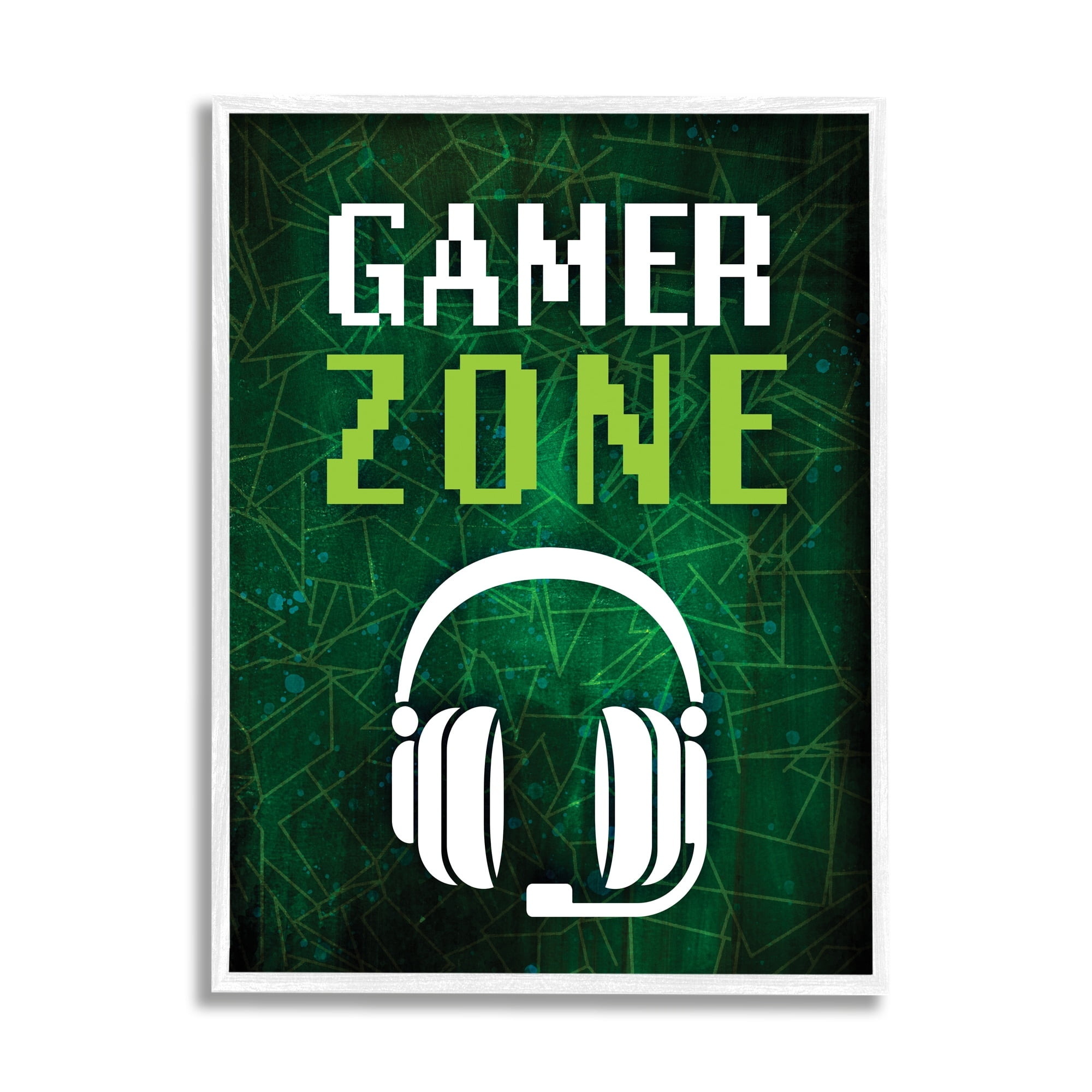 Stupell Industries Gamer Zone Headset Geometric Pattern Pixel Text Graphic Art White Framed Art Print Wall Art, Design by Victoria Barnes