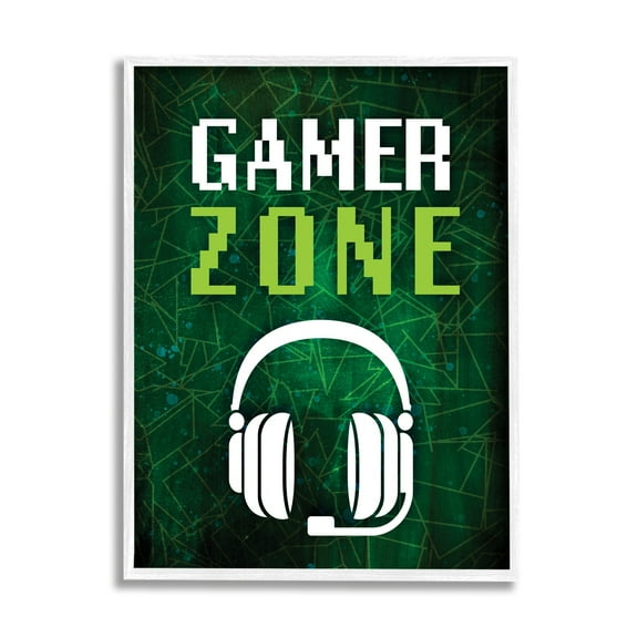 Stupell Industries Gamer Zone Headset Geometric Pattern Pixel Text Graphic Art White Framed Art Print Wall Art, Design by Victoria Barnes