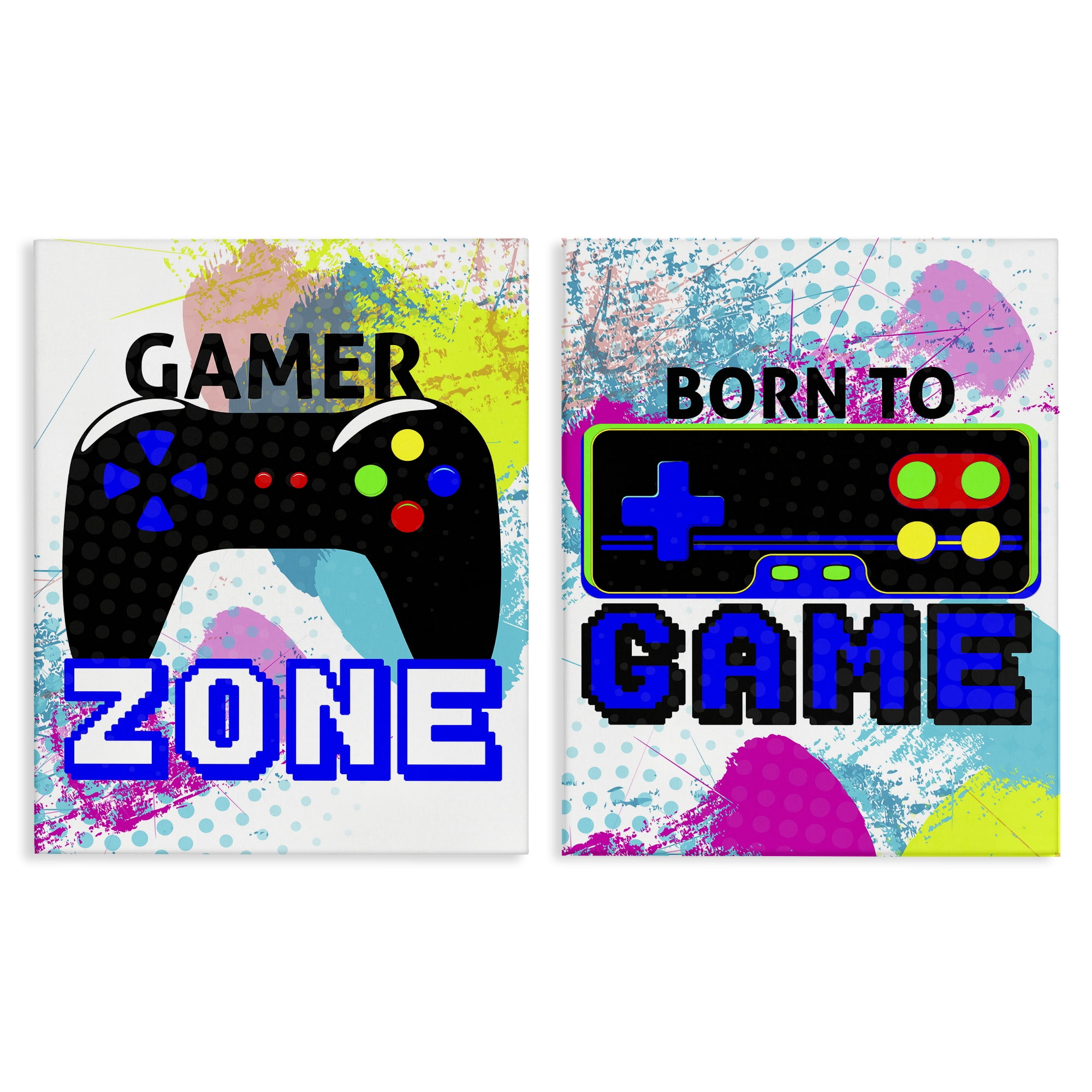 Stupell Industries Gamer Zone Splash Remote Entertainment Painting Wrapped Canvas Art Print Wall Art, 24 x 30, Set of 2