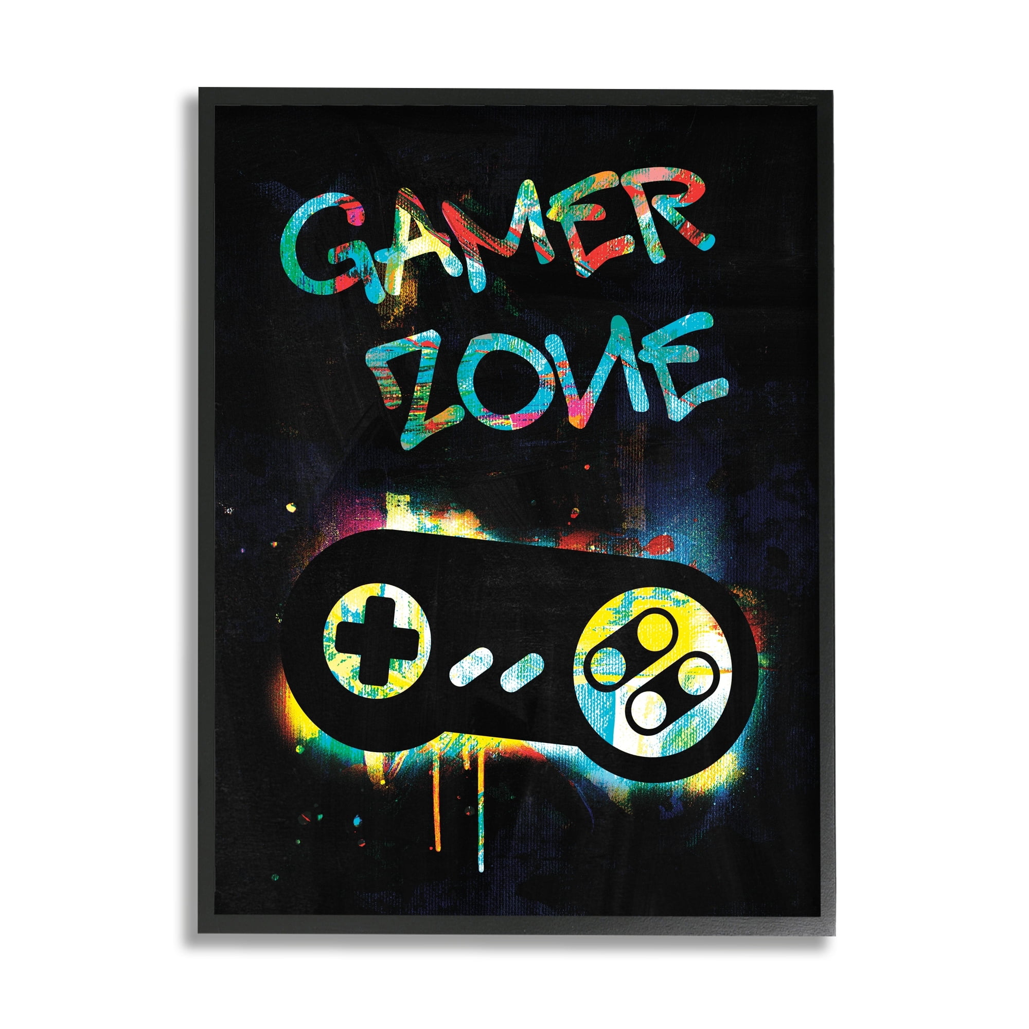 Stupell Industries Gamer Zone Vintage Controller Neon Paint Splatter Graphic Art Black Framed Art Print Wall Art, Design by Victoria Barnes