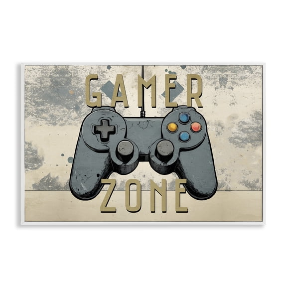 Stupell Industries Gamer Zone with Abstract Background White Framed Giclee Art, design by Kim Allen