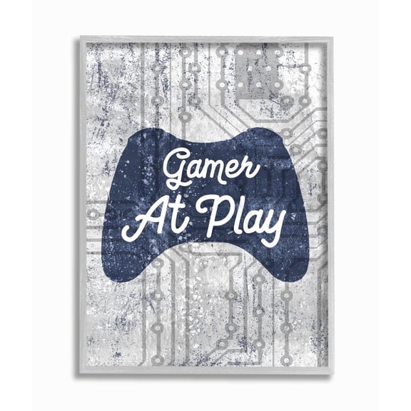 Stupell Industries Gamer at Play Quote Video Game Technology Boys Framed Wall Art Design by Daphne Polselli, 11" x 14", Gray Framed