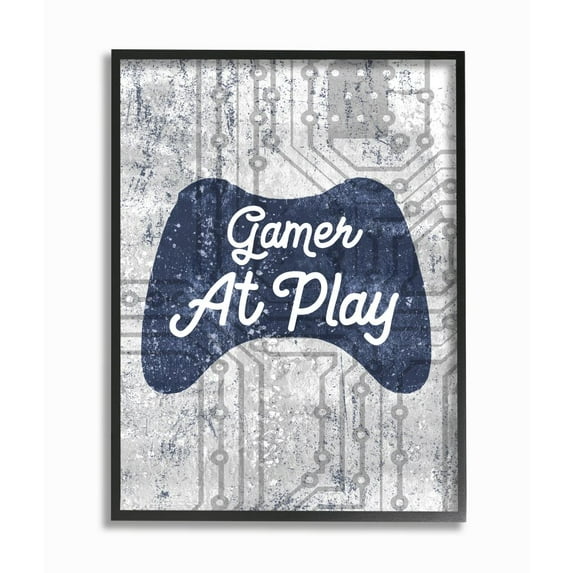 Stupell Industries Gamer at Play Quote Video Game Technology Boys Framed Wall Art Design by Daphne Polselli, 24" x 30", Black Framed