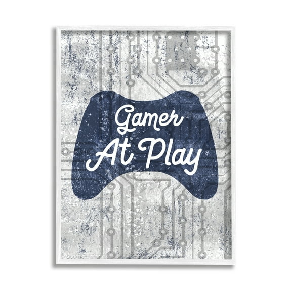 Stupell Industries Gamer at Play Quote Video Game Technology Boys Graphic Art White Framed Art Print Wall Art, 11x14, by Daphne Polselli