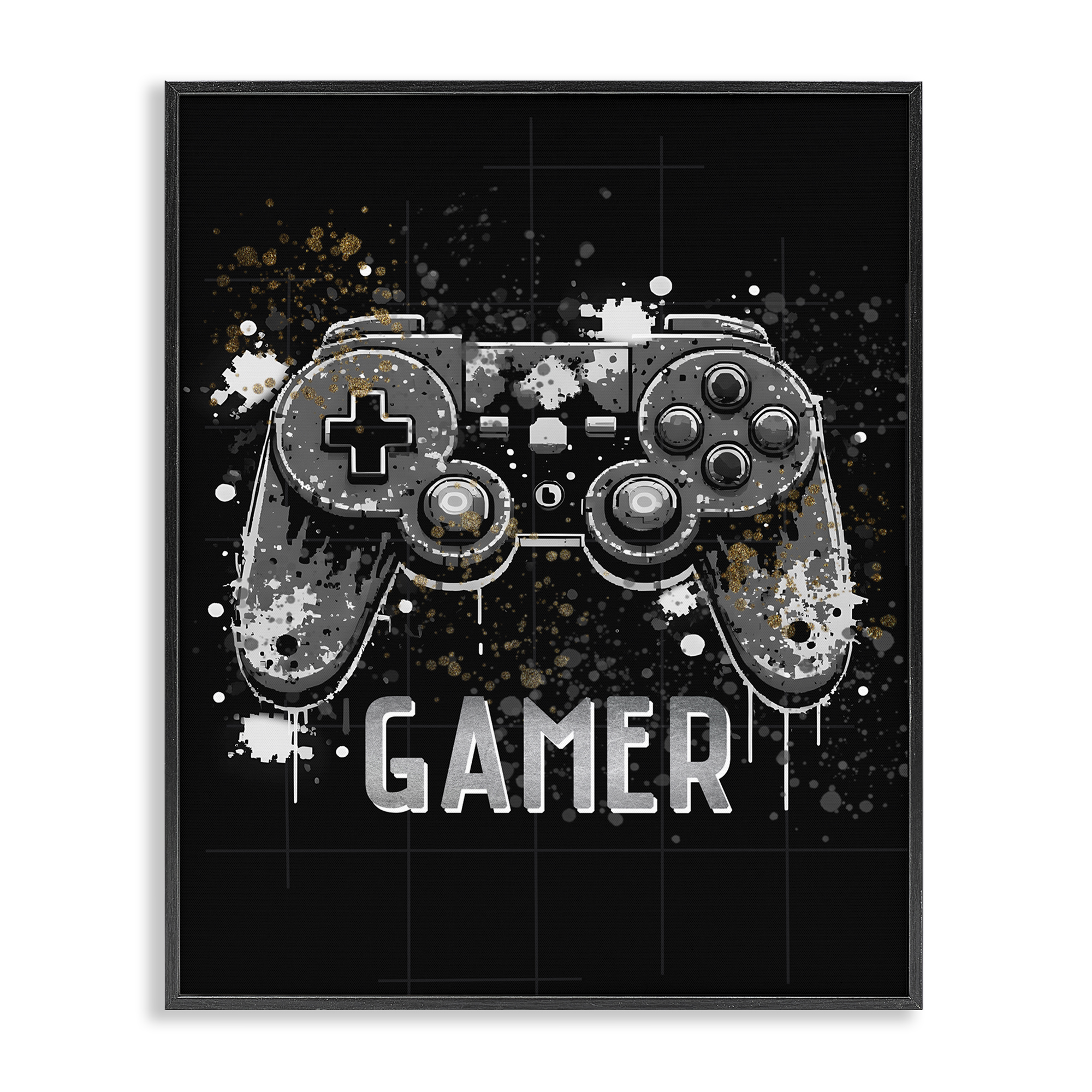 Stupell Industries Gamer with Modern Splash Entertainment Painting Black Framed Art Print Wall Art, 24 x 30