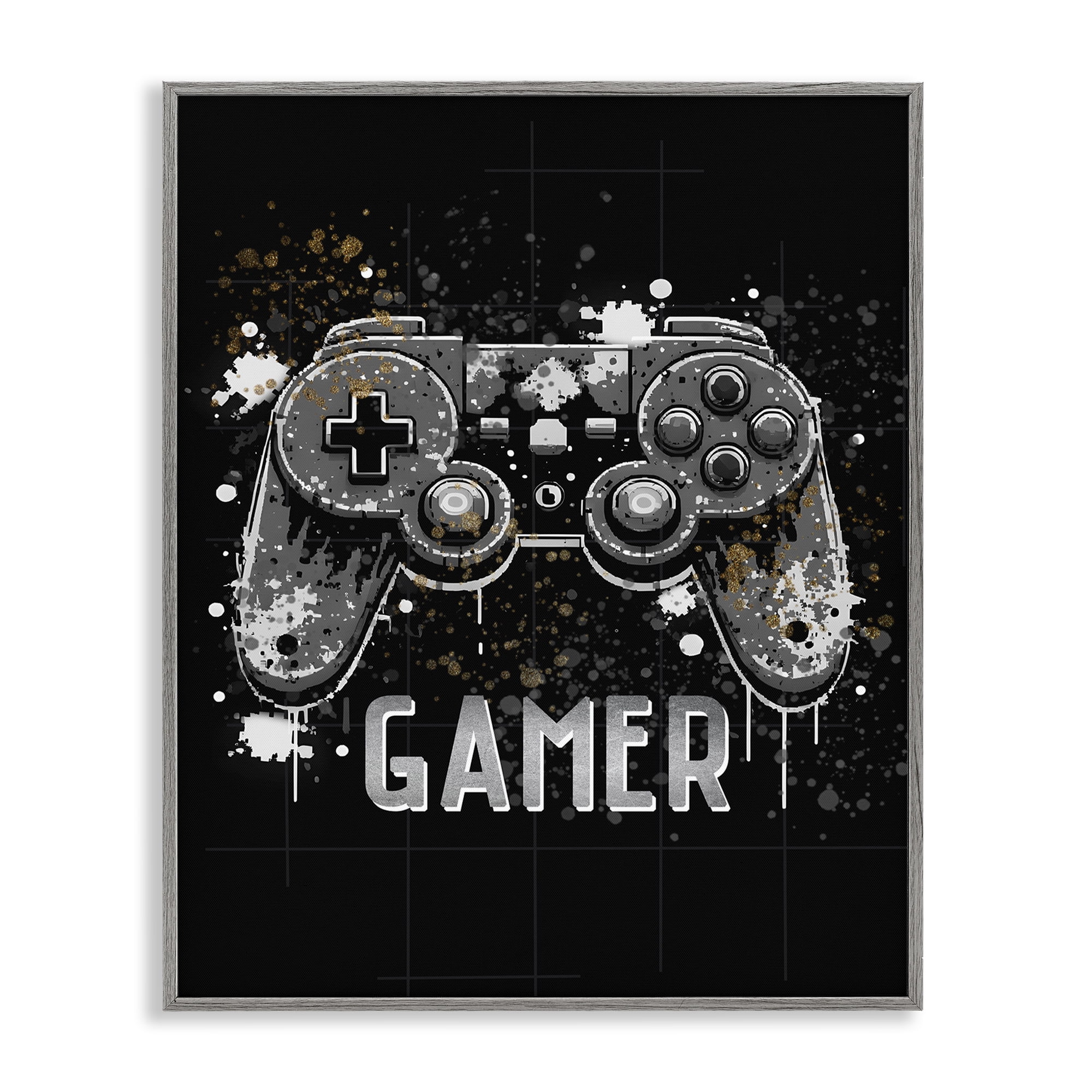 Stupell Industries Gamer with Modern Splash Entertainment Painting Gray Framed Art Print Wall Art, 16 x 20