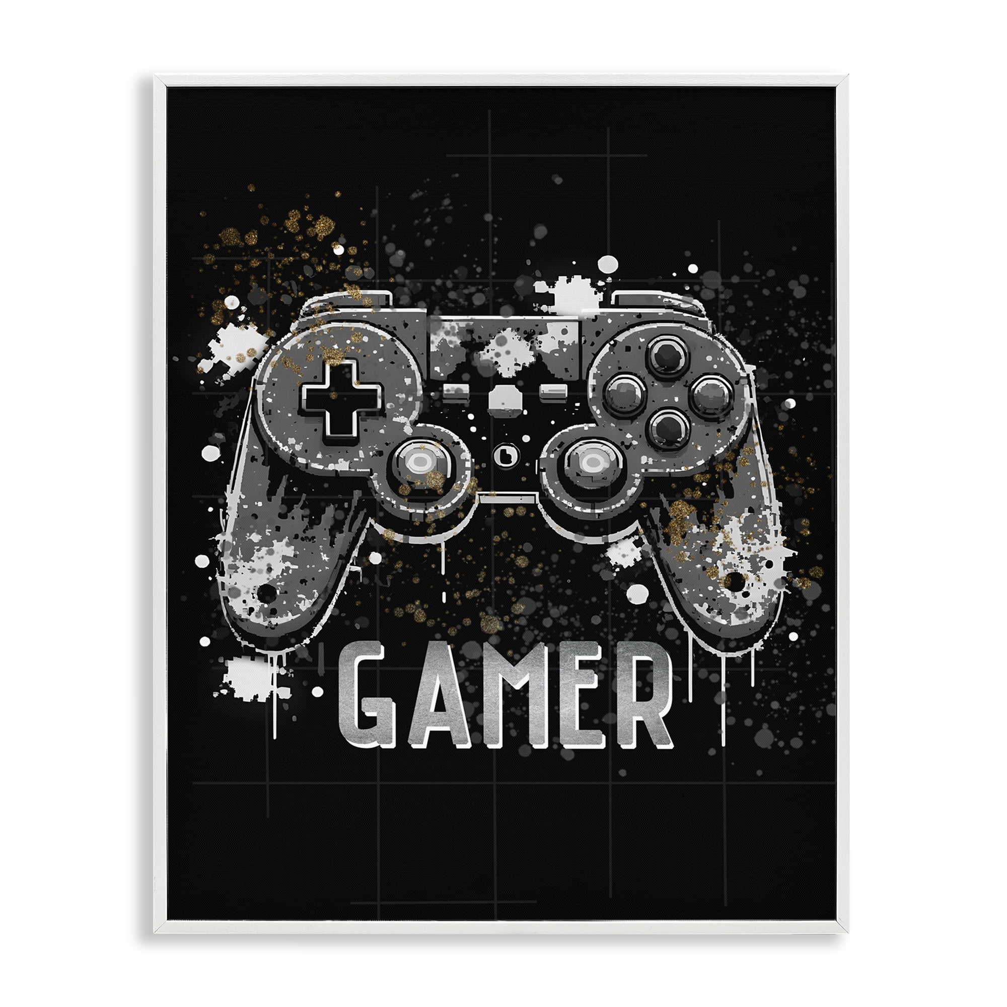 Stupell Industries Gamer with Modern Splash Entertainment Painting White Framed Art Print Wall Art, 11 x 14