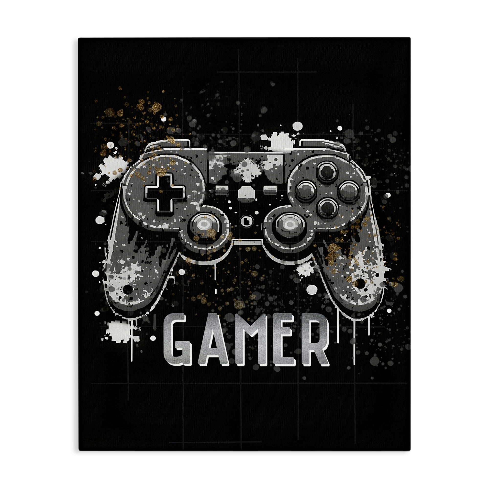 Stupell Industries Gamer with Modern Splash Entertainment Painting Wrapped Canvas Art Print Wall Art, 36 x 48