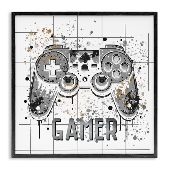 Stupell Industries Gamer with Pixel Splatter Black Framed Giclee Art, design by Kim Allen