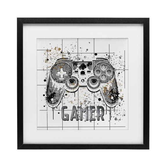 Stupell Industries Gamer with Pixel Splatter Black Framed Print Under Glass, design by Kim Allen