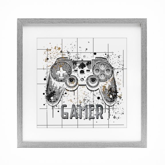 Stupell Industries Gamer with Pixel Splatter Gray Framed Print Under Glass, design by Kim Allen