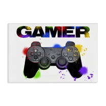 Stupell Industries Gamer with Rainbow Splashes Quotes and Sayings Painting Wrapped Canvas Canvas Art Print Wall Art, 24 x 16