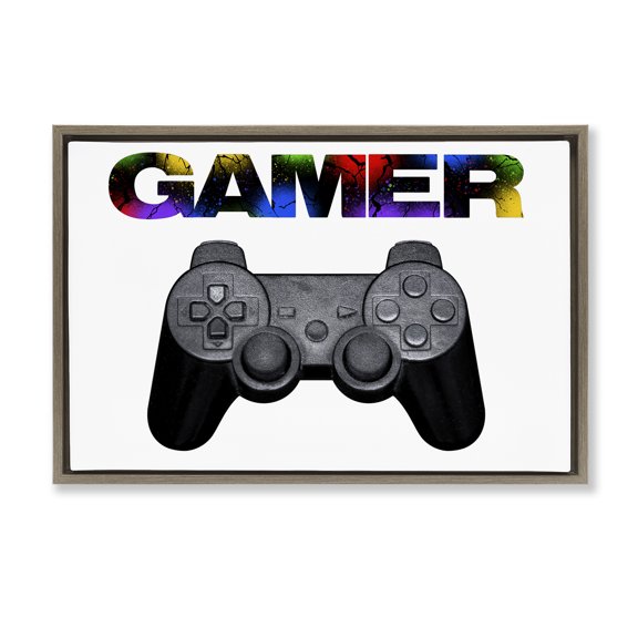 Stupell Industries Gamer with Rainbow Splatter Brown Framed Floater Canvas Wall Art, design by Marcus Prime