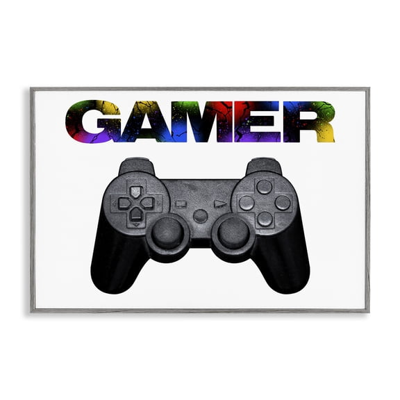 Stupell Industries Gamer with Rainbow Splatter Gray Framed Giclee Art, design by Marcus Prime