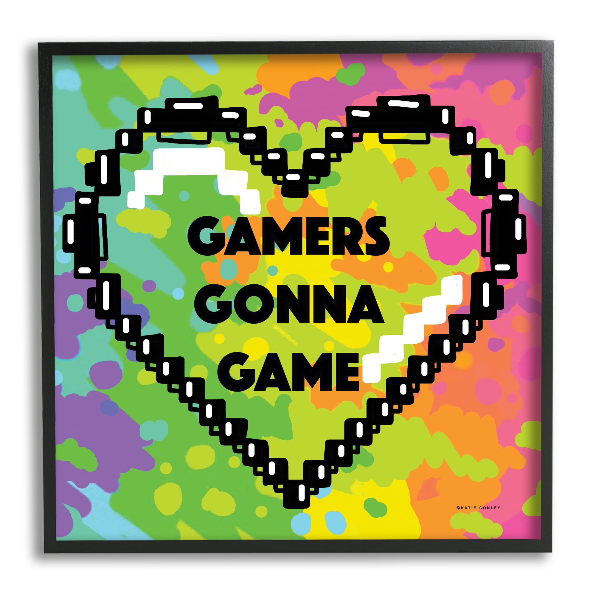 Stupell Industries Gamers Gonna Game Phrase Beauty & Fashion Painting Black Framed Art Print Wall Art, 12 x 12