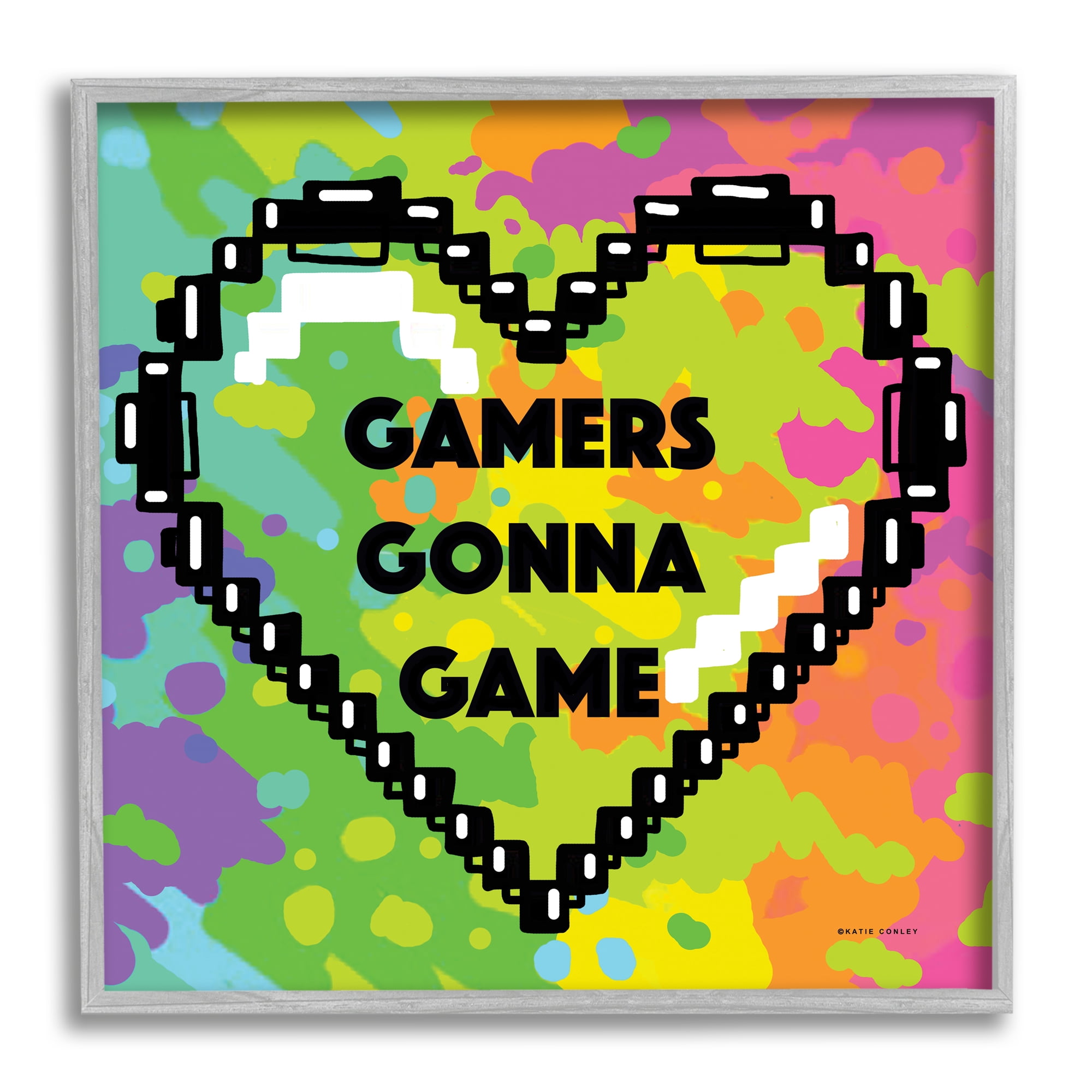 Stupell Industries Gamers Gonna Game Phrase Beauty & Fashion Painting Gray Framed Art Print Wall Art, 12 x 12