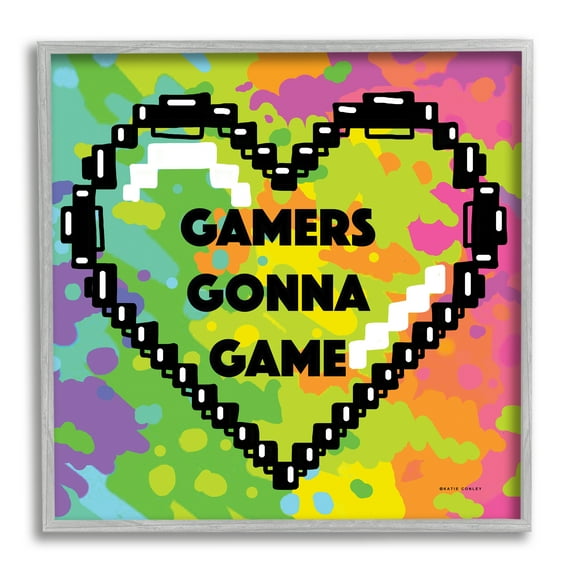 Stupell Industries Gamers Gonna Game Phrase Beauty & Fashion Painting Gray Framed Art Print Wall Art, 12 x 12