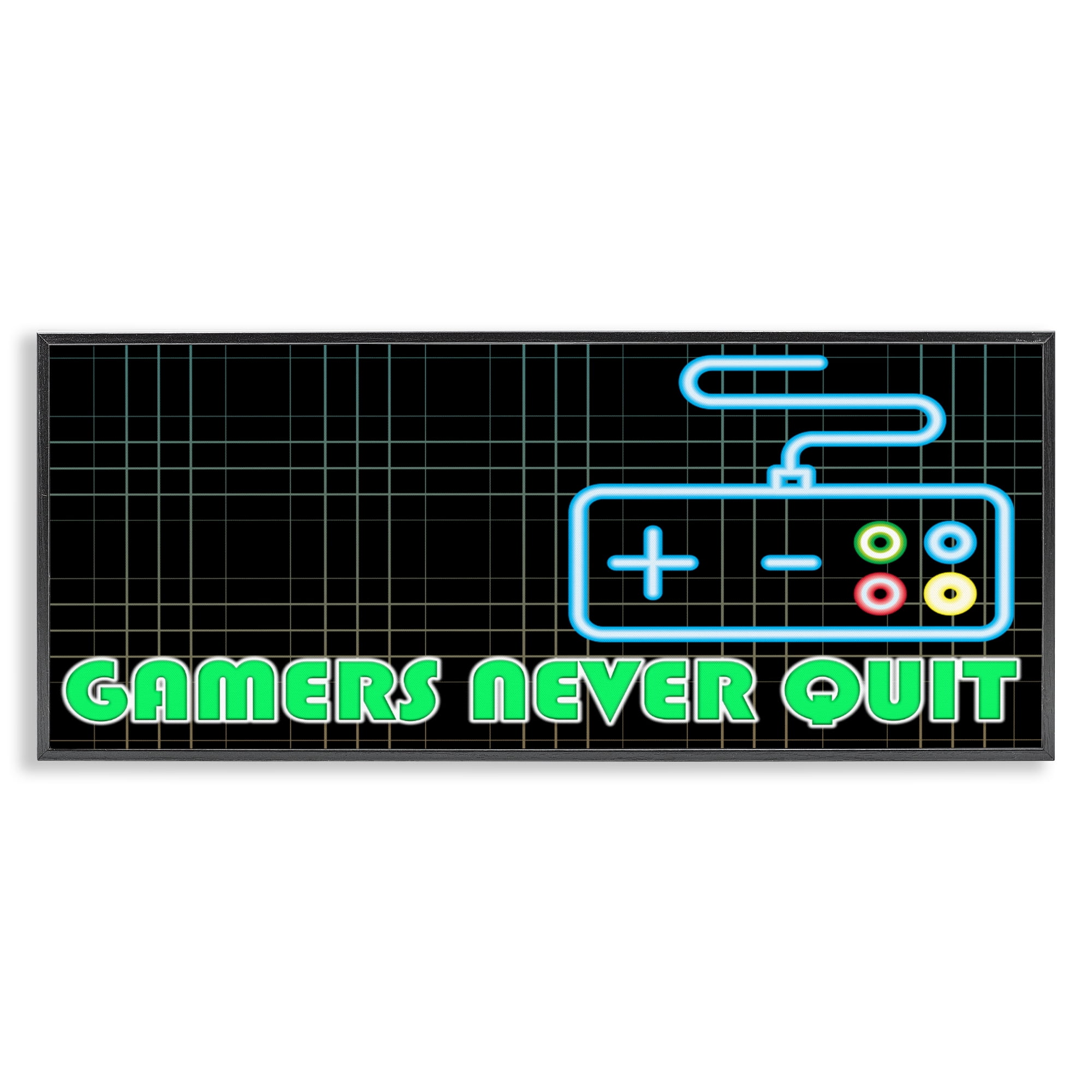 Stupell Industries Gamers Never Quit Neon Black Framed Giclee Art, design by Kim Allen