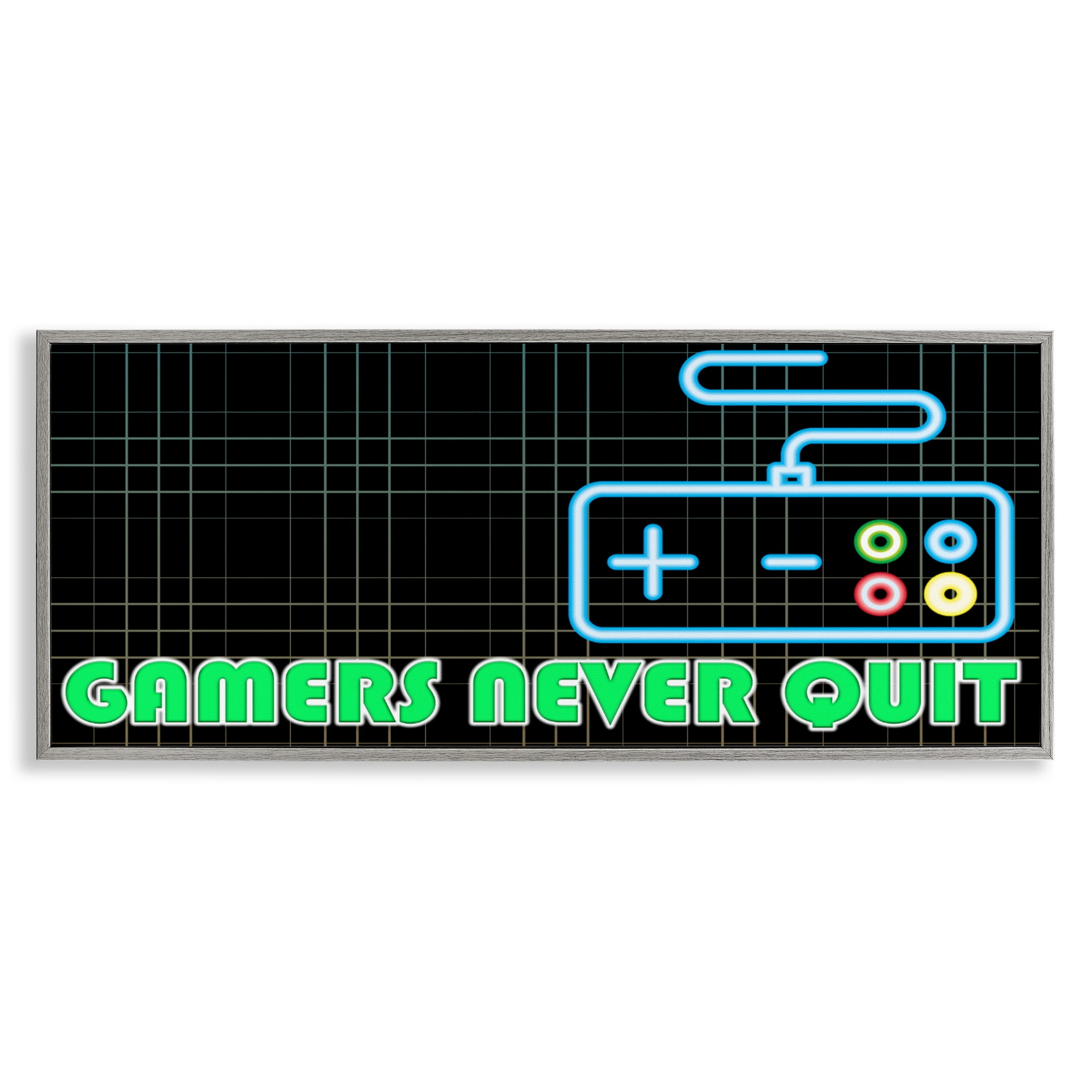 Stupell Industries Gamers Never Quit Neon Gray Framed Giclee Art, design by Kim Allen