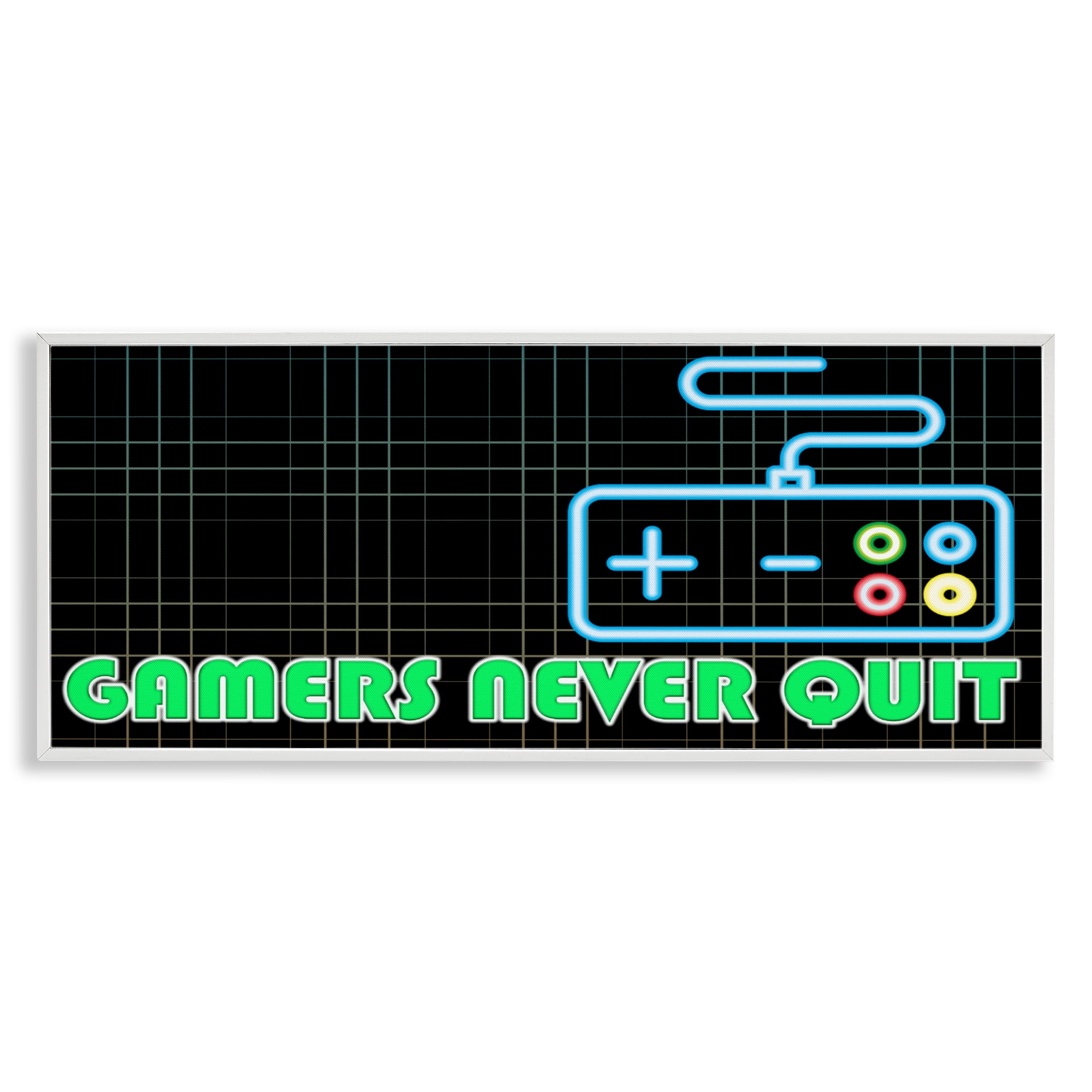 Stupell Industries Gamers Never Quit Neon White Framed Giclee Art, design by Kim Allen