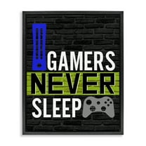 Stupell Industries Gamers Never Sleep Typography Painting Black Floater Framed Art Print Wall Art, 17 x 21