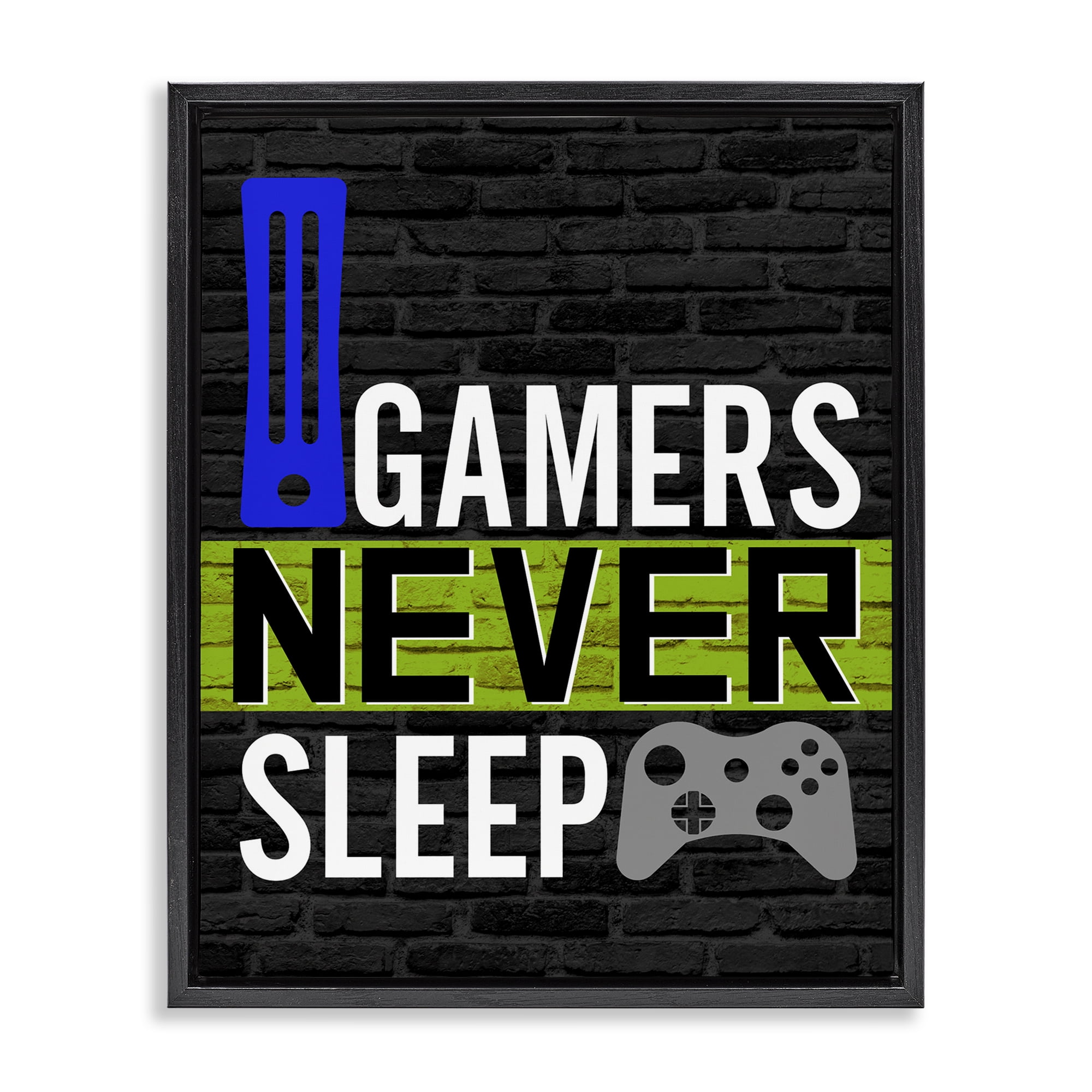 Stupell Industries Gamers Never Sleep Typography Painting Black Floater Framed Art Print Wall Art, 25 x 31