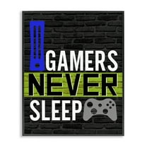 Stupell Industries Gamers Never Sleep Typography Painting Black Framed Art Print Wall Art, 11 x 14