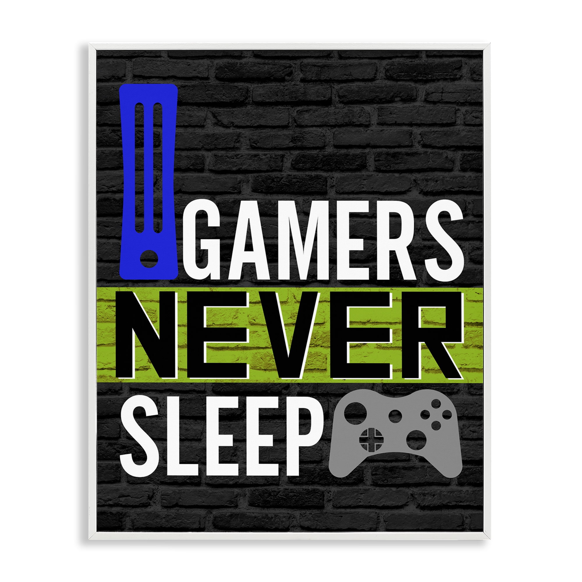Stupell Industries Gamers Never Sleep Typography Painting White Framed Art Print Wall Art, 24 x 30