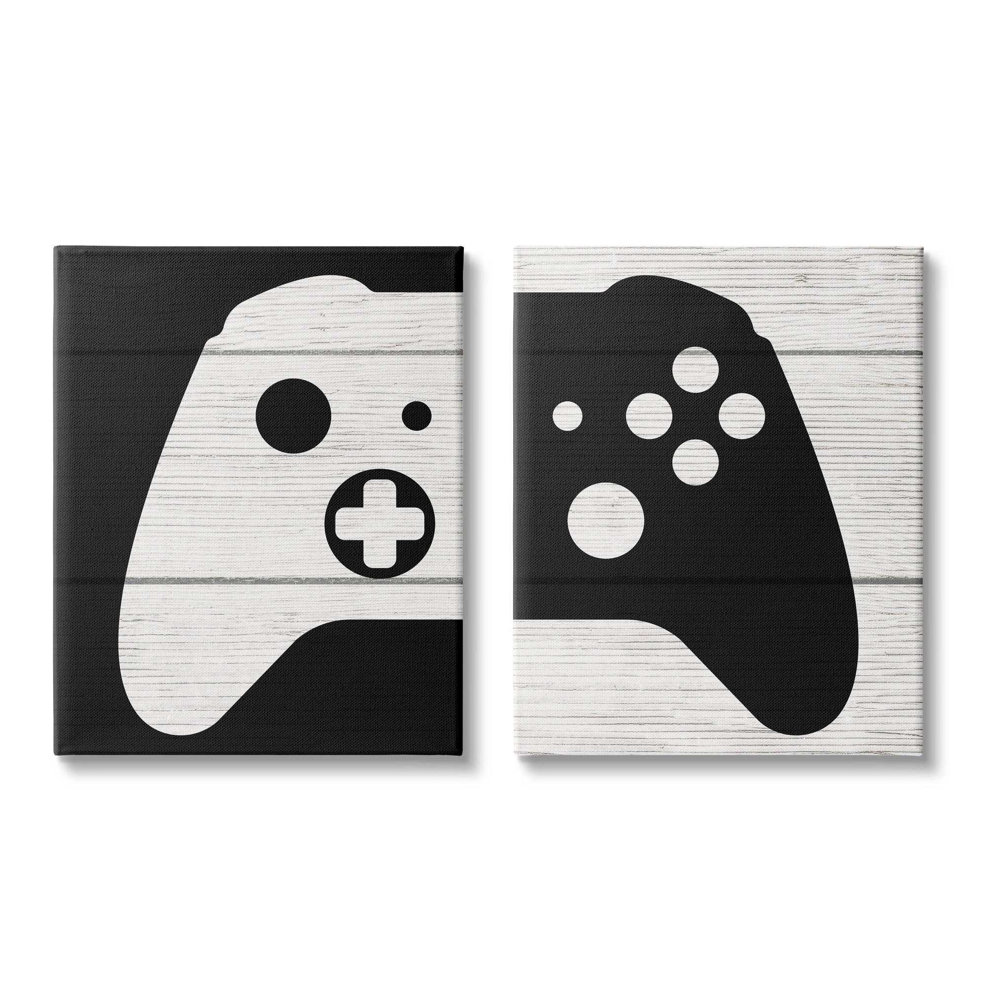 Stupell Industries Gaming Controller Monochromatic Grain Pattern Illustration Graphic Art Gallery-Wrapped Canvas Print Wall Art Set of 2, 24x30, by Daphne Polselli