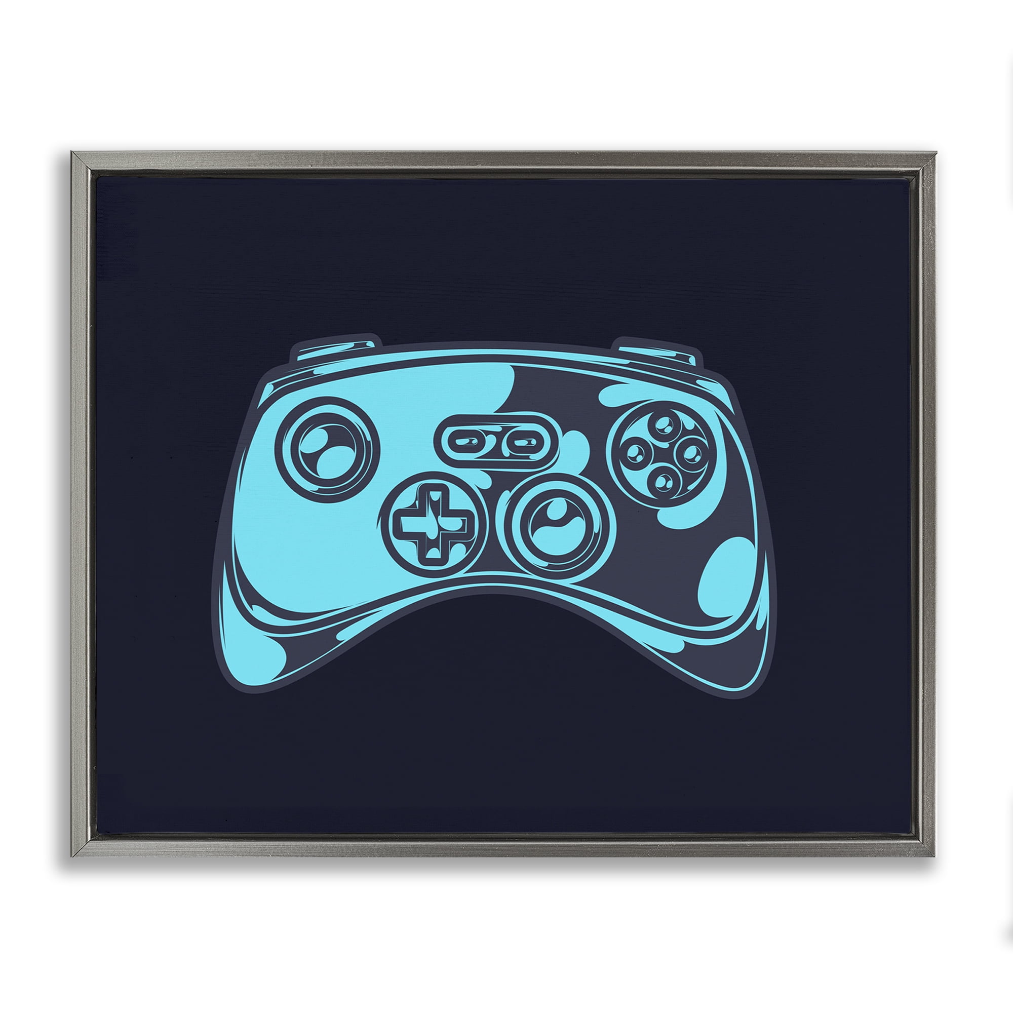 Stupell Industries Gaming Controller on Black Entertainment Painting Gray Floater Framed Canvas Art Print Wall Art, 21 x 17