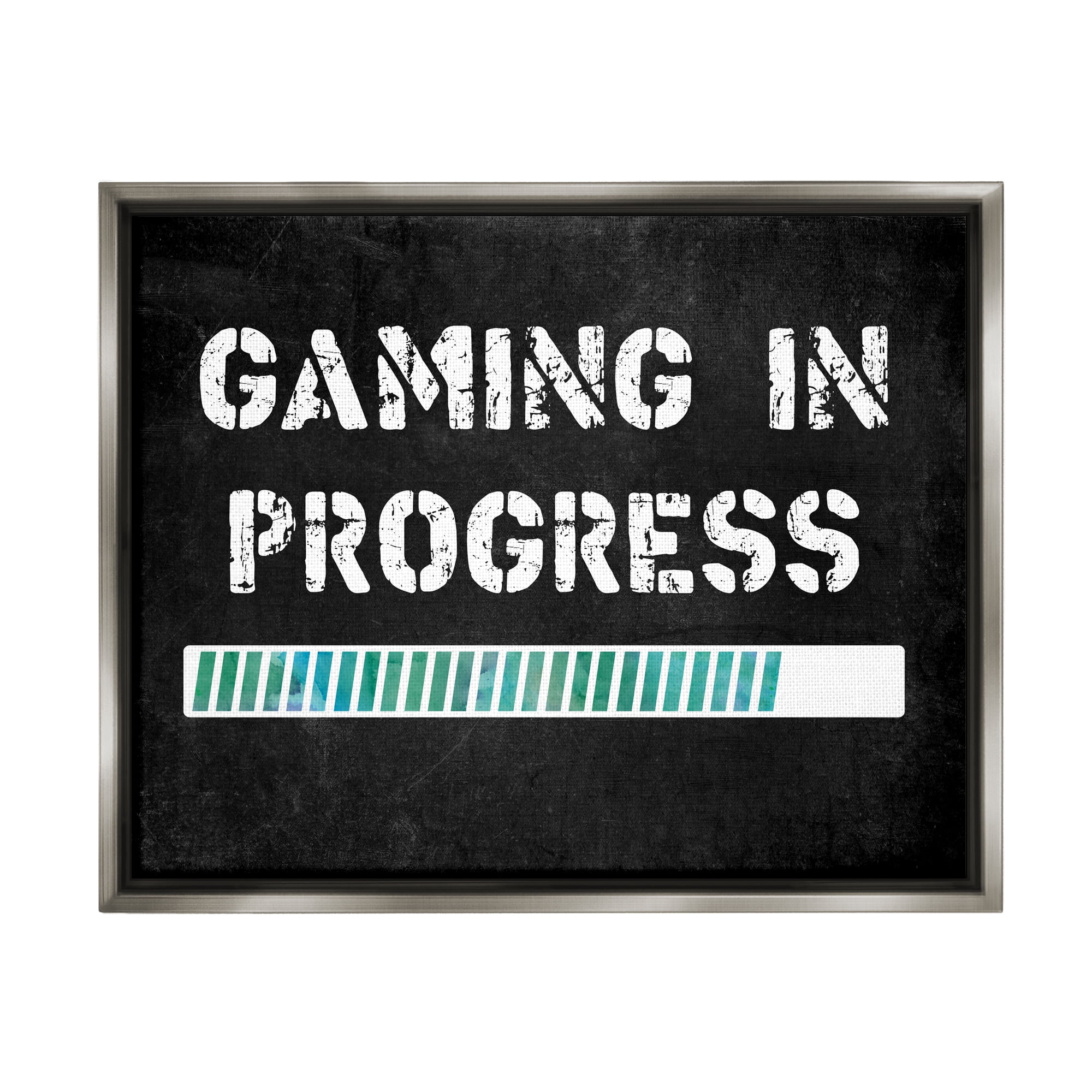 Stupell Industries Gaming In Progress Bar Inspirational Painting Gray Floater Framed Canvas Art Print Wall Art, 21 x 17