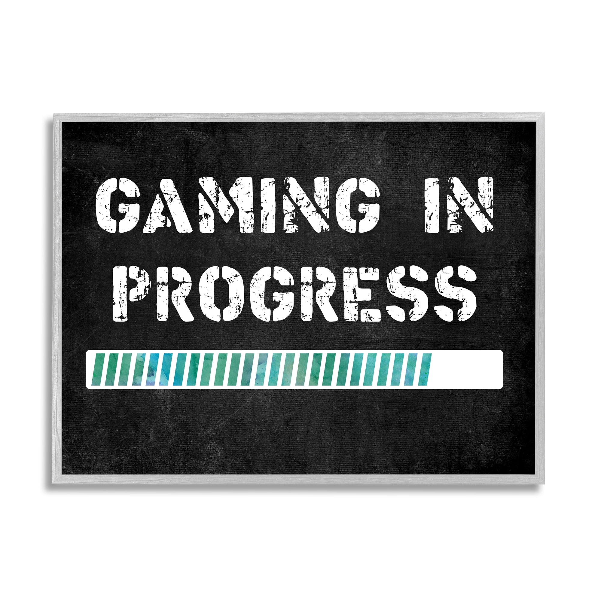Stupell Industries Gaming In Progress Bar Inspirational Painting Gray Framed Art Print Wall Art, 30 x 24