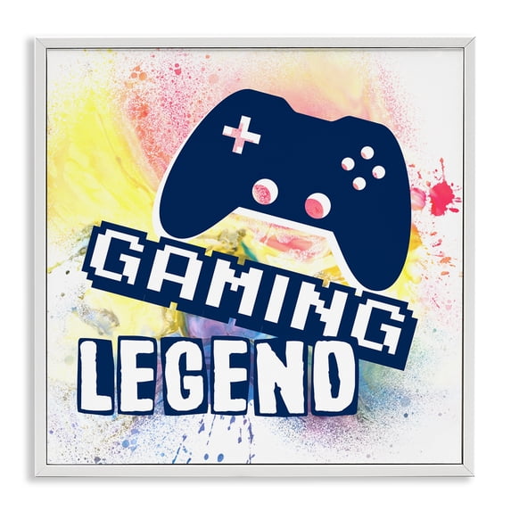 Stupell Industries Gaming Legend Modern Splatter Quotes and Sayings Painting White Framed Art Print Wall Art, 12 x 12