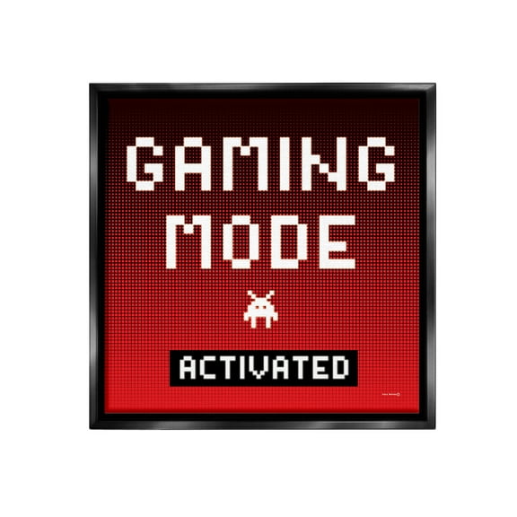 Stupell Industries Gaming Mode Activated Typography Painting Black Floater Framed Canvas Art Print Wall Art, 18 x 18