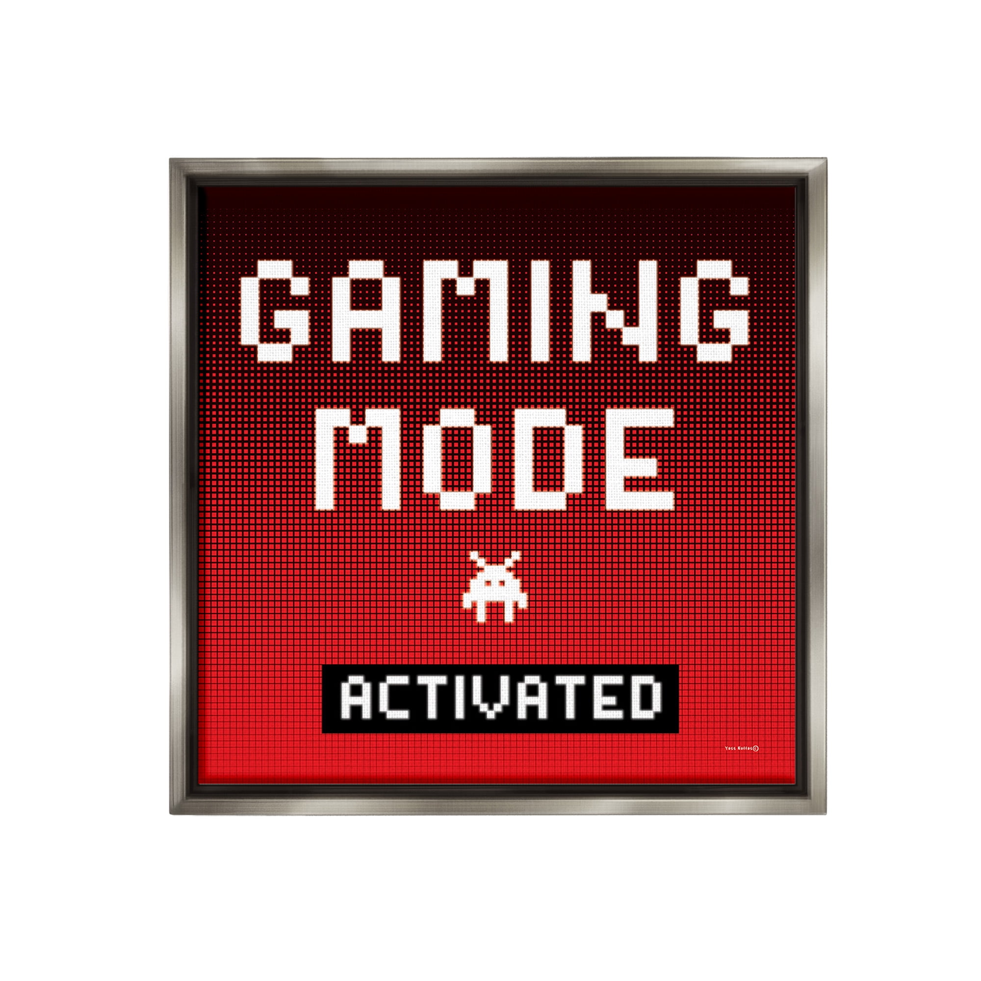 Stupell Industries Gaming Mode Activated Typography Painting Gray Floater Framed Canvas Art Print Wall Art, 18 x 18