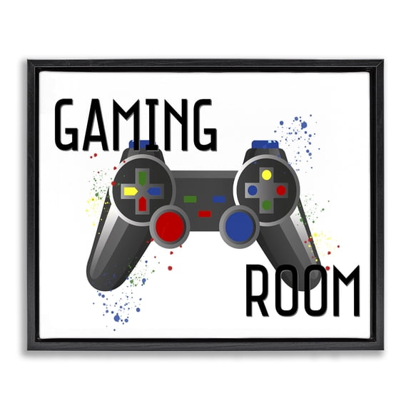 Stupell Industries Gaming Room Modern Controller Quotes and Sayings Painting Black Floater Framed Canvas Art Print Wall Art, 25 x 31