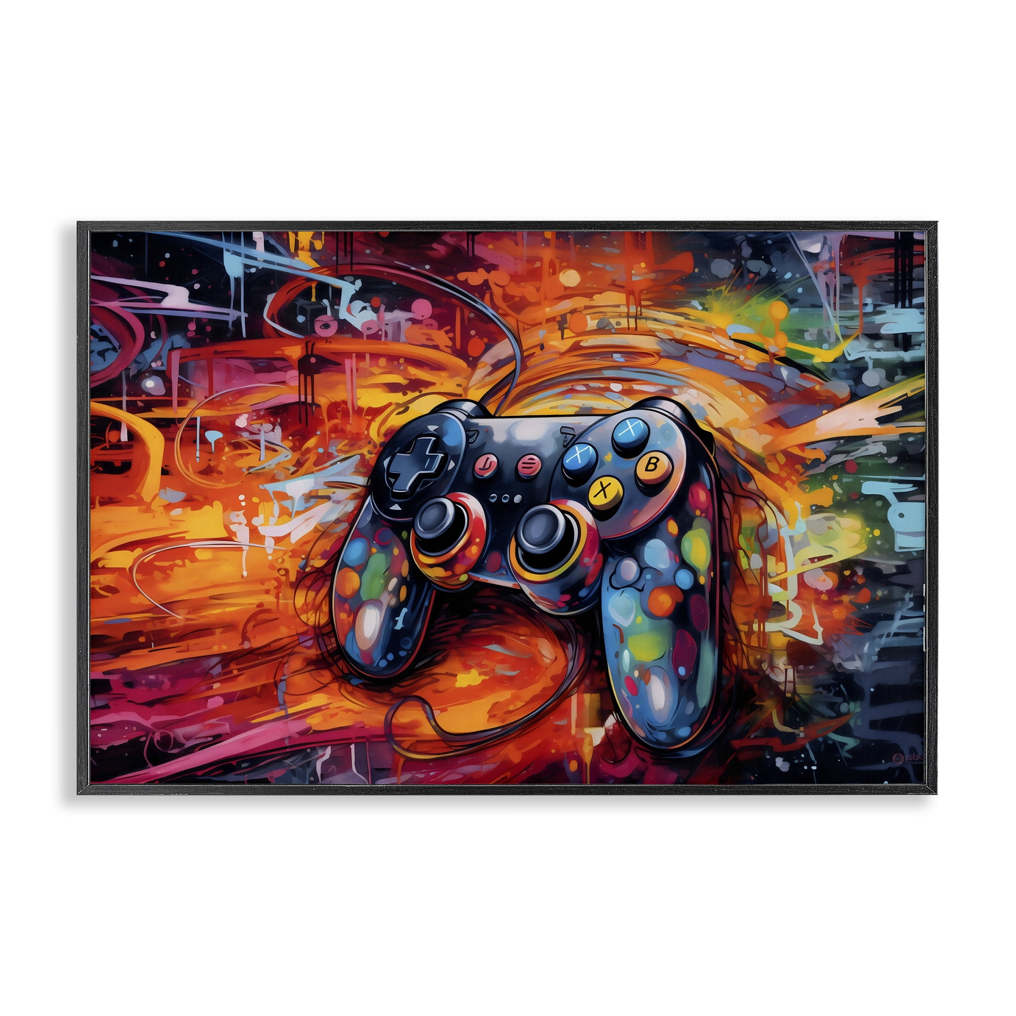 Stupell Industries Gaming Swirl Controller Energy Black Framed Giclee Art, design by Creative Studio