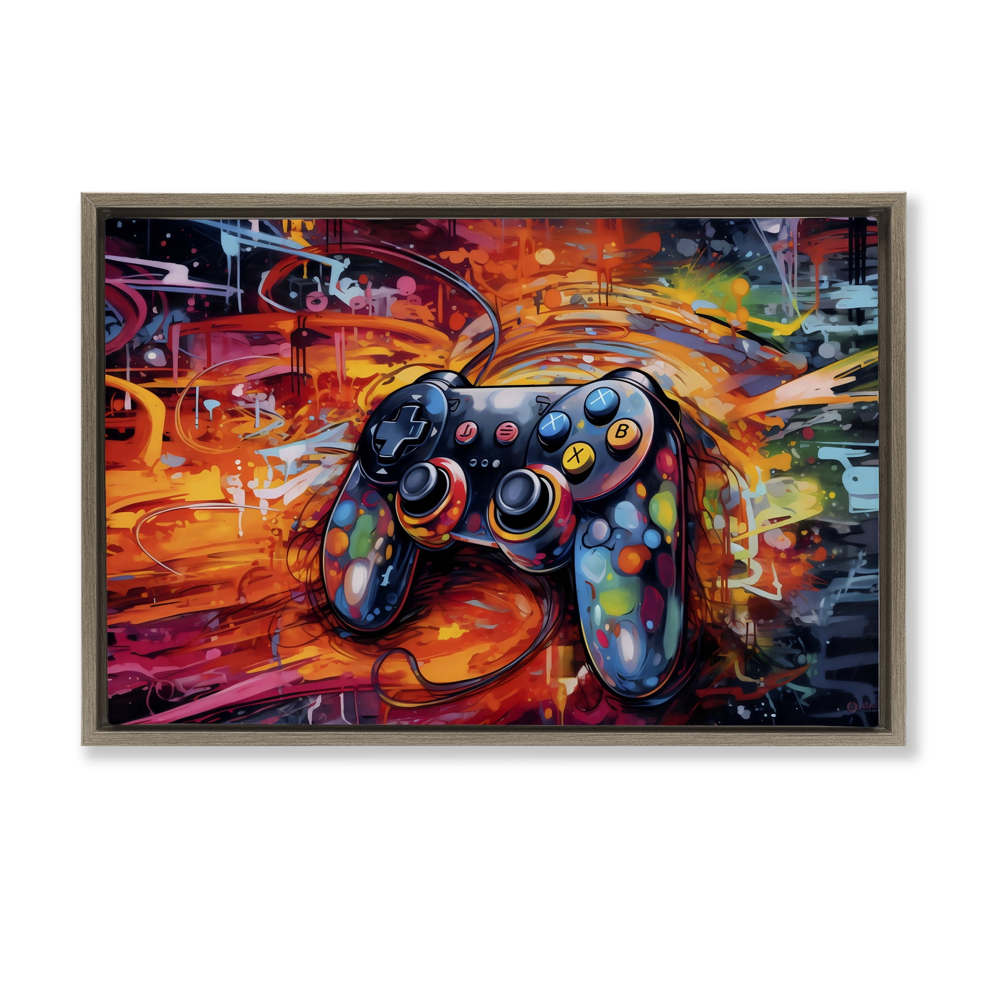 Stupell Industries Gaming Swirl Controller Energy Brown Framed Floater Canvas Wall Art, design by Creative Studio