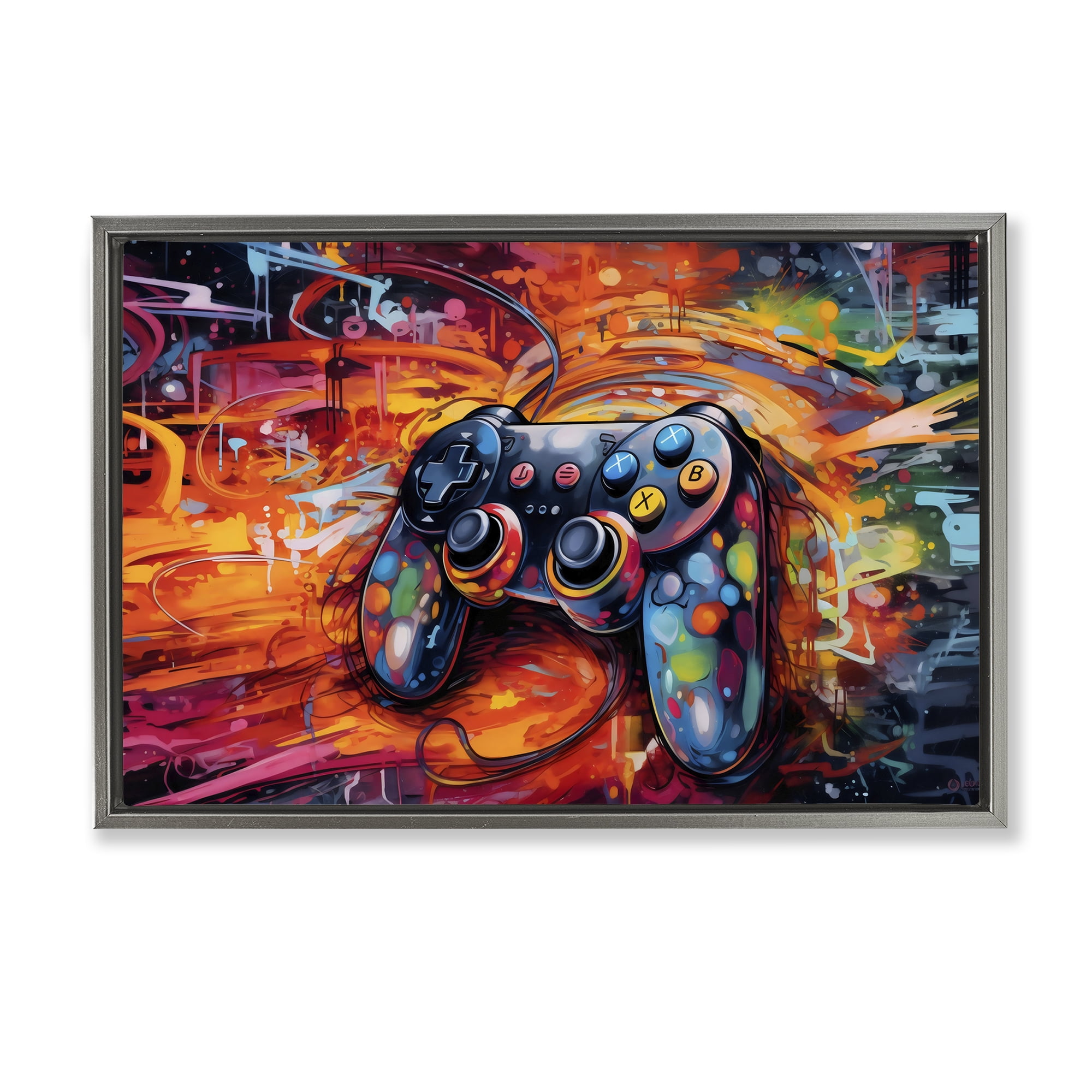 Stupell Industries Gaming Swirl Controller Energy Gray Framed Floater Canvas Wall Art, design by Creative Studio