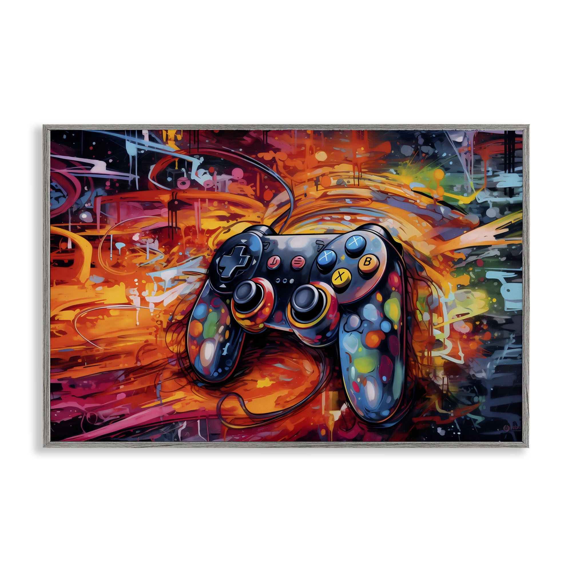 Stupell Industries Gaming Swirl Controller Energy Gray Framed Giclee Art, design by Creative Studio