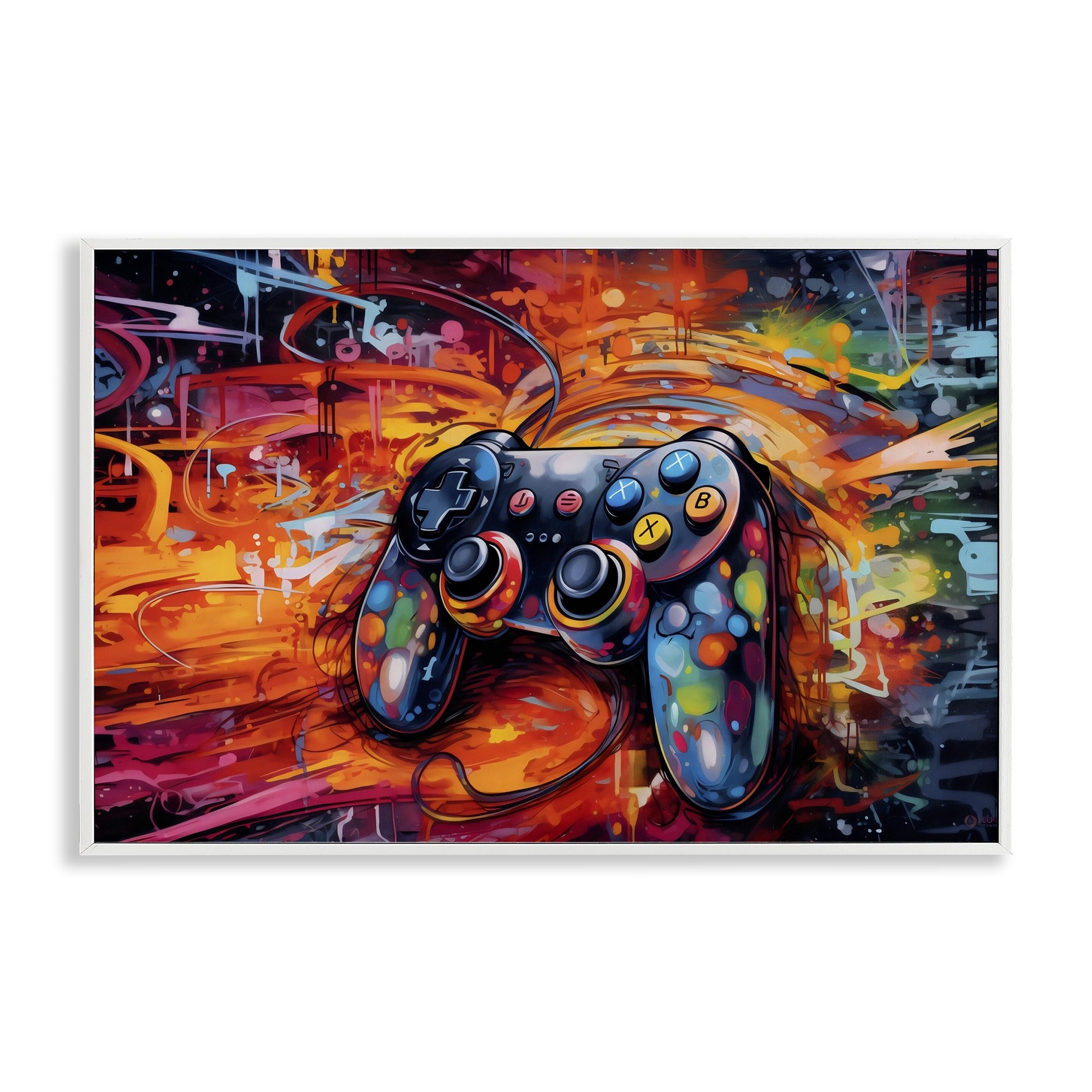 Stupell Industries Gaming Swirl Controller Energy White Framed Giclee Art, design by Creative Studio