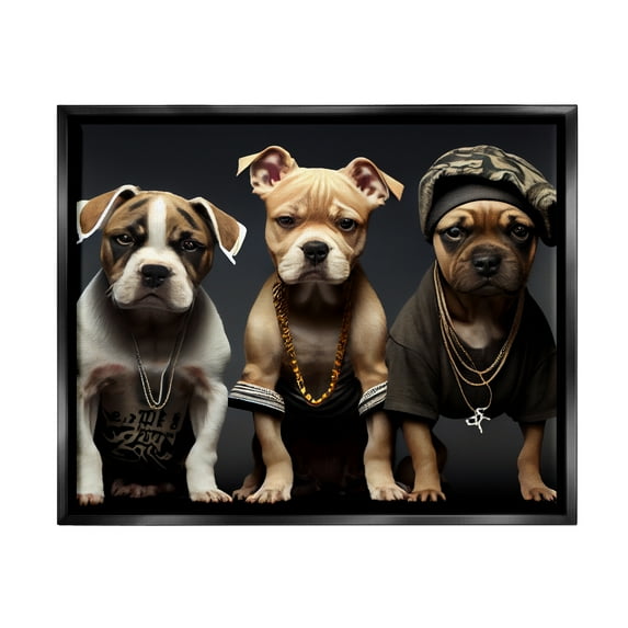 Stupell Industries Gangster Dogs Trio Puppies Animals & Insects Painting Black Floater Framed Art Print Wall Art