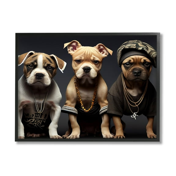 Stupell Industries Gangster Dogs Trio Puppies Animals & Insects Painting Black Framed Art Print Wall Art