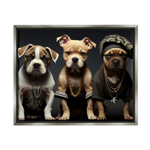 Stupell Industries Gangster Dogs Trio Puppies Animals & Insects Painting Gray Floater Framed Art Print Wall Art