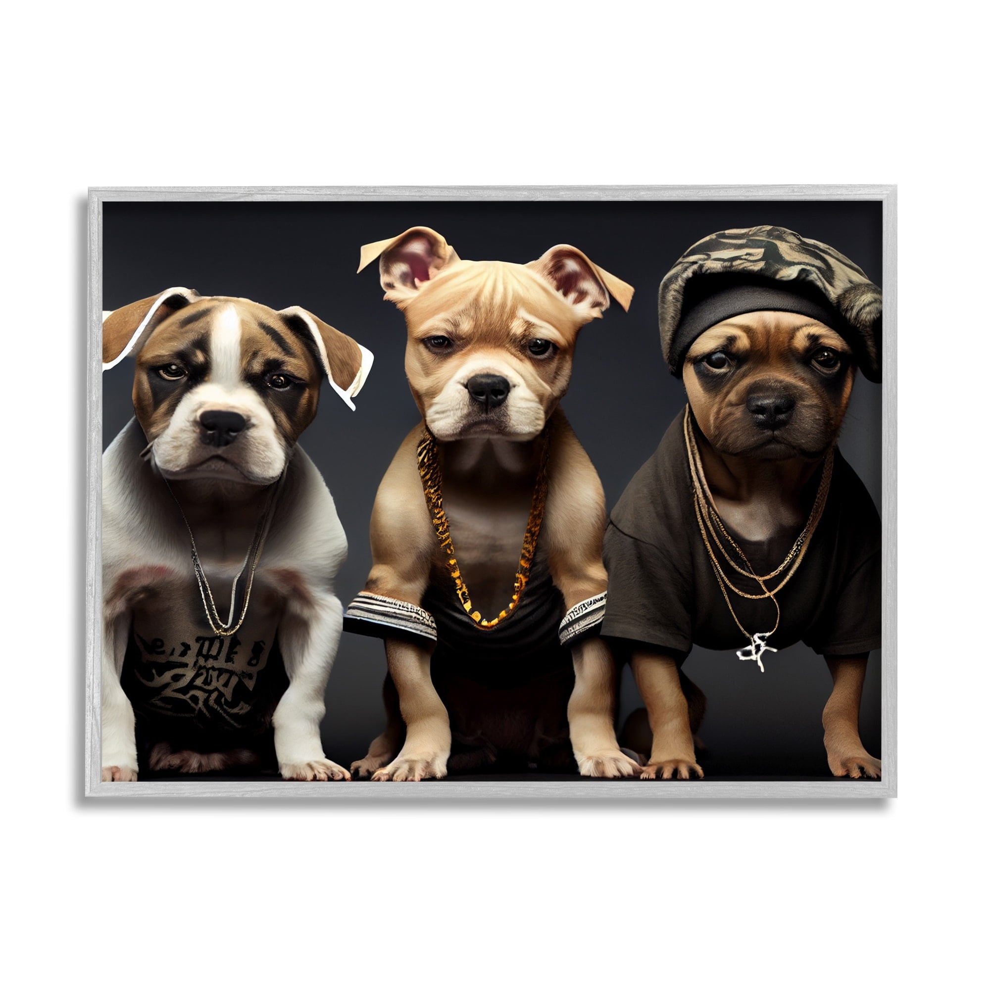 Stupell Industries Gangster Dogs Trio Puppies Animals & Insects Painting Gray Framed Art Print Wall Art