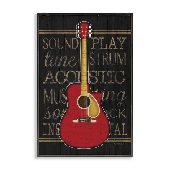 Stupell Industries Garage Band Acoustic Guitar Music Painting Black Framed Art Print Wall Art, 12 x 18