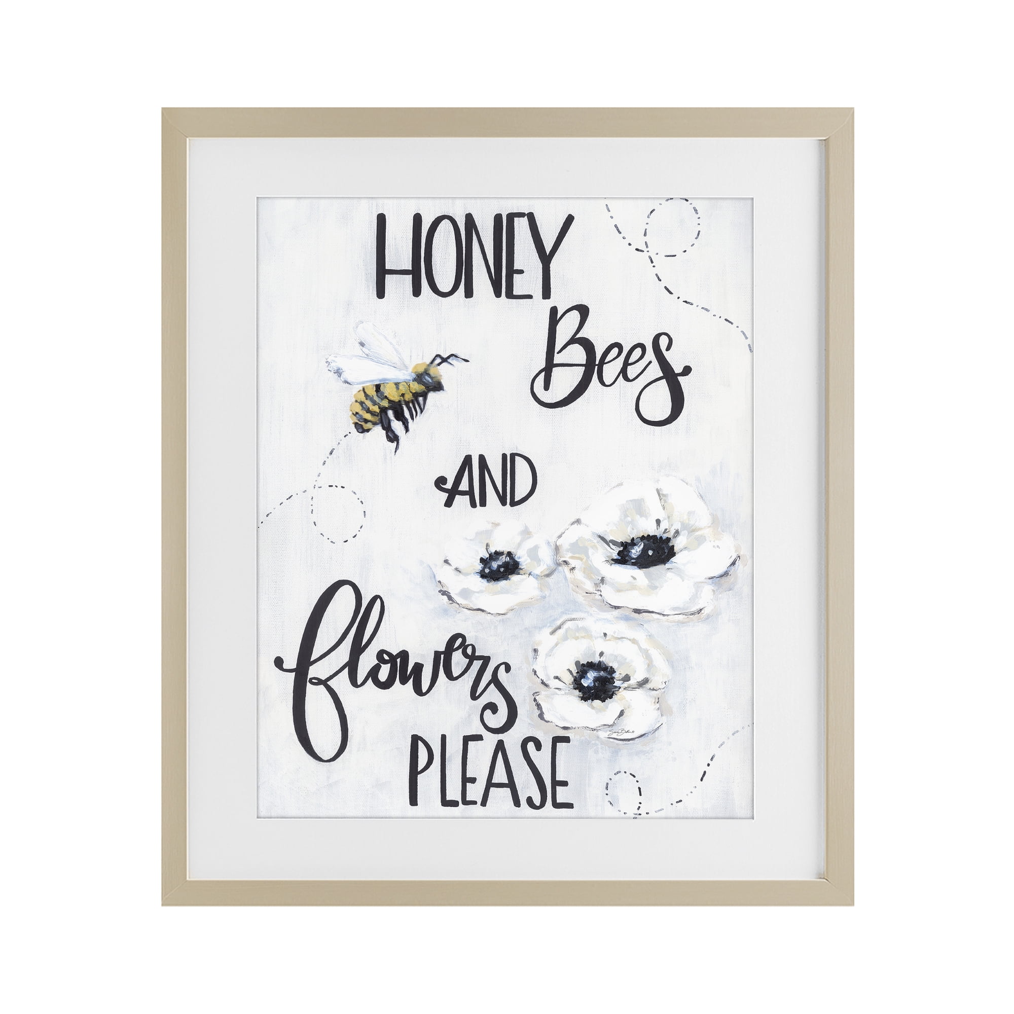 Stupell Industries Garden Bees & Flowers Please Birch Framed Print Under Glass, design by Sara Baker