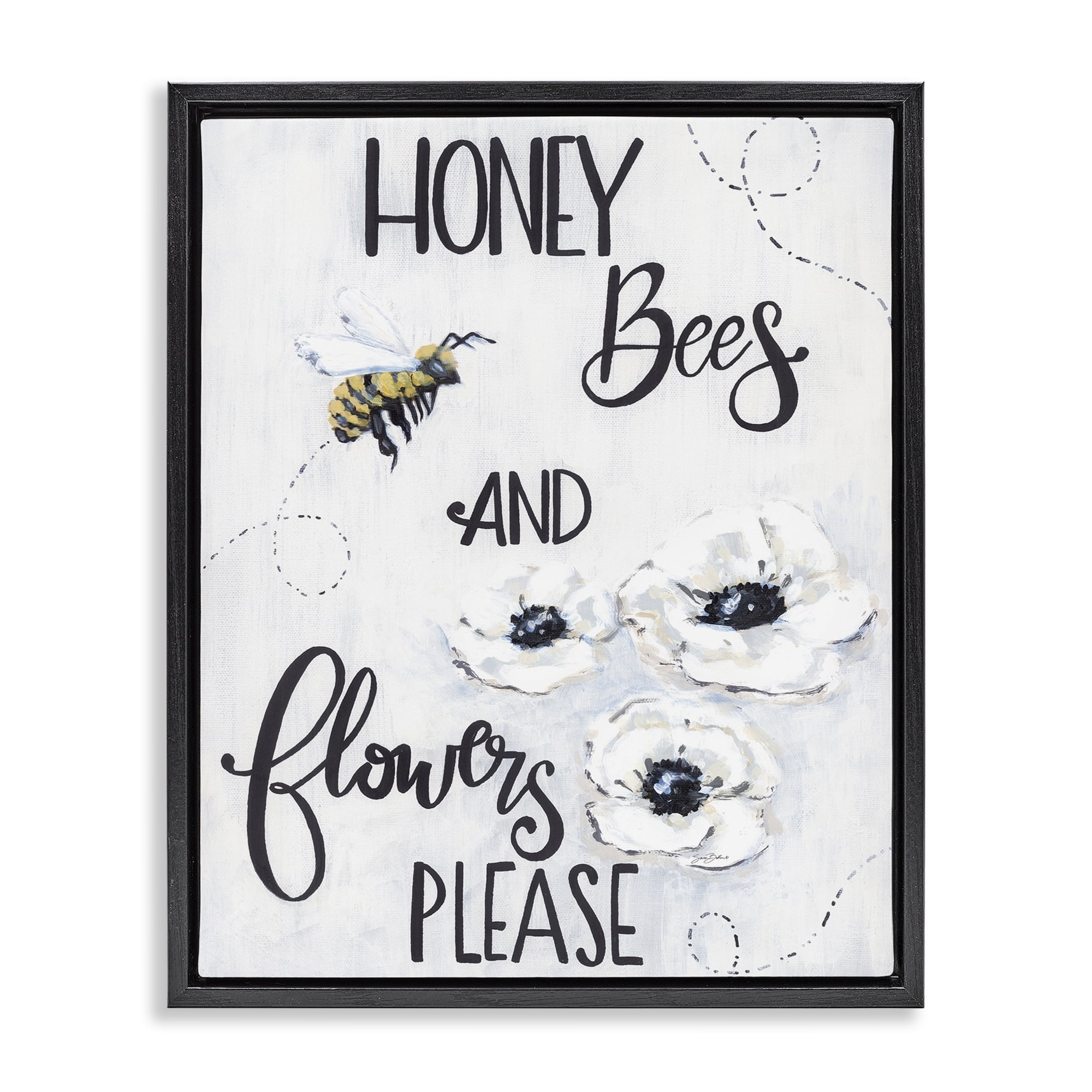 Stupell Industries Garden Bees & Flowers Please Black Framed Floater Canvas Wall Art, design by Sara Baker