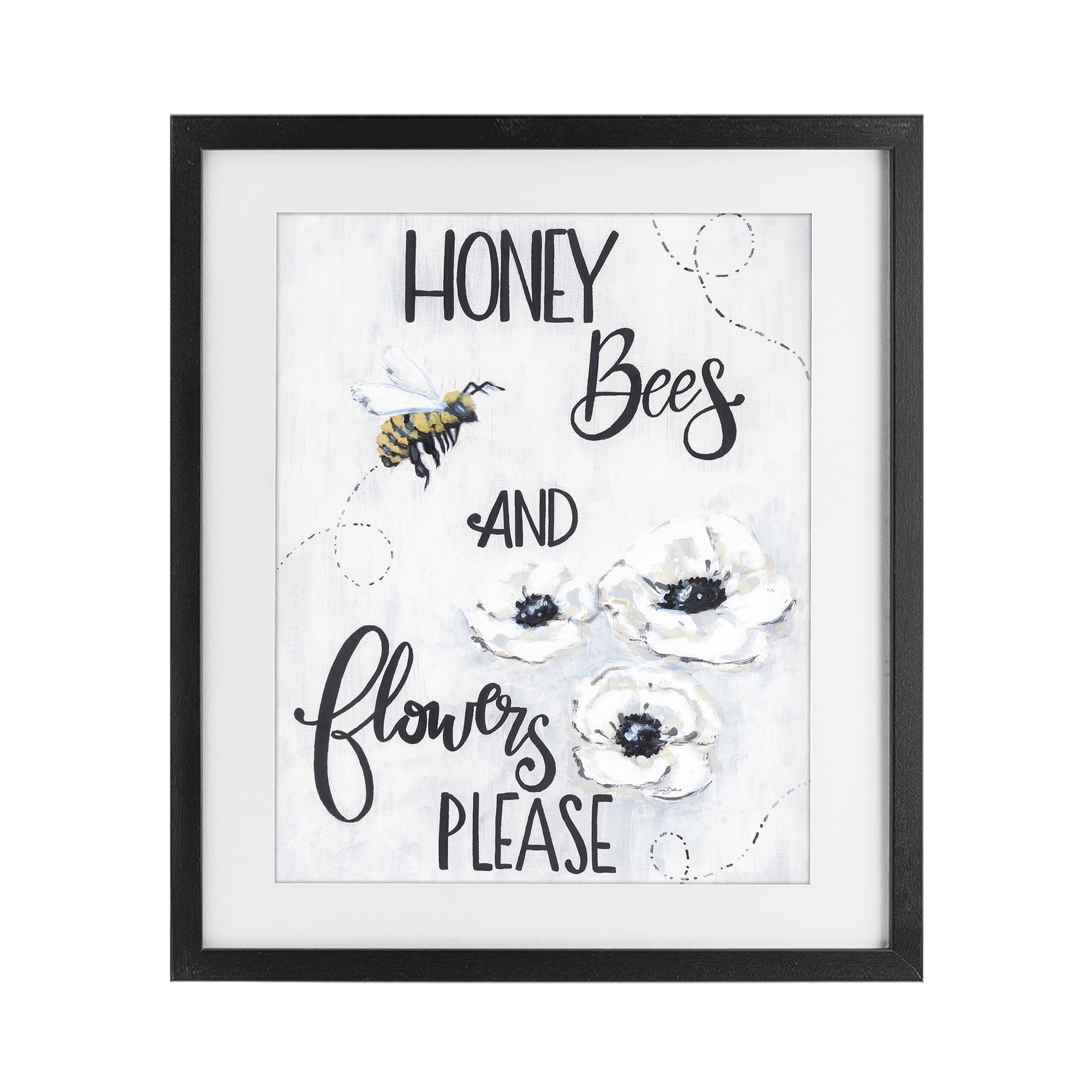 Stupell Industries Garden Bees & Flowers Please Black Framed Print Under Glass, design by Sara Baker
