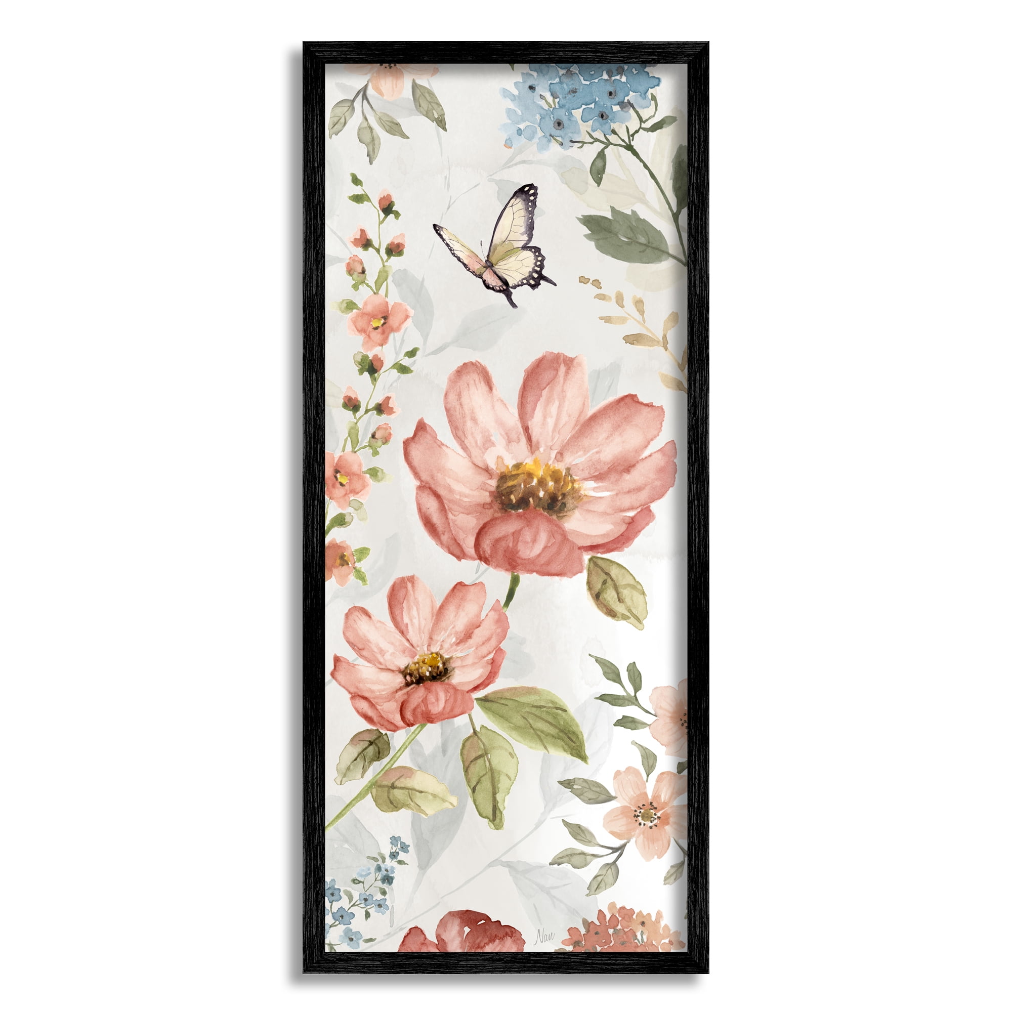 Stupell Industries Garden Blossoms Pattern Botanical & Floral Painting Black Framed Art Print Wall Art, 10 x 24